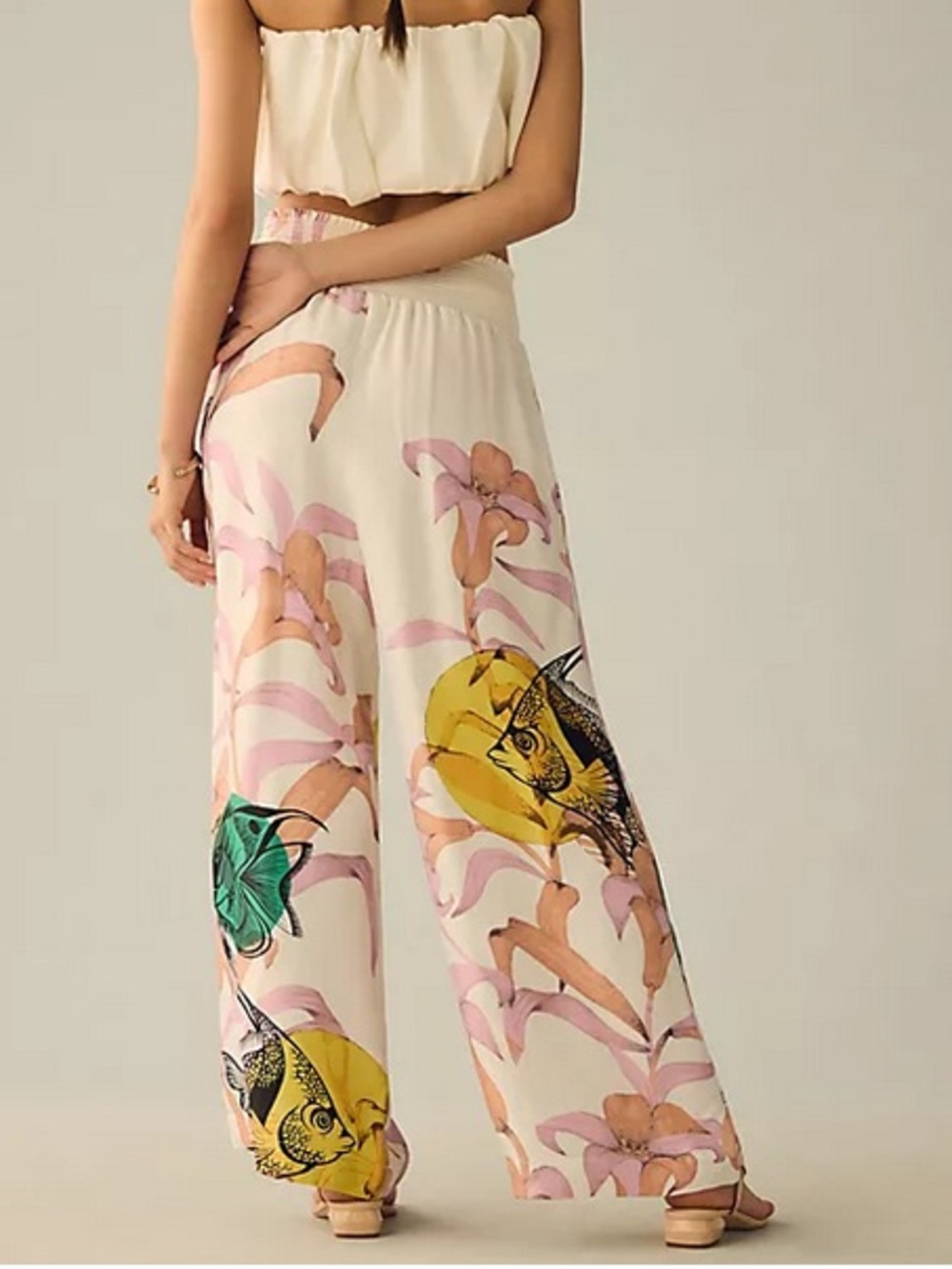 Anthropologie Pia Binazzi Graphic Floral Wide-Leg Pants Fish Floral Flare XSP
